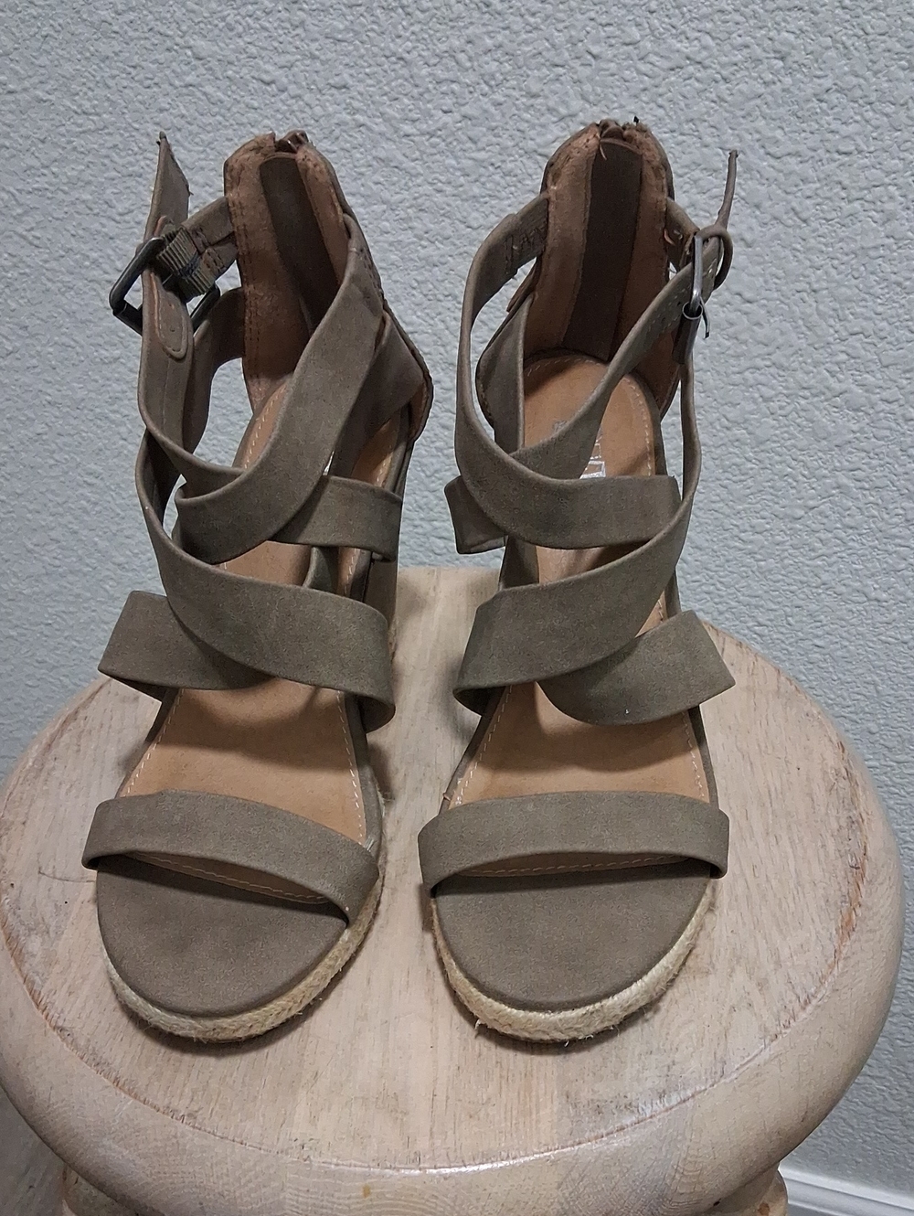 Brash Olive Green Crisscross Espadrille Wedge Sandals